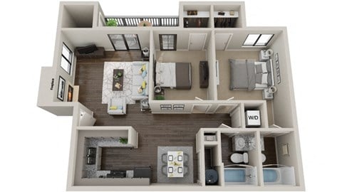 Floor plan for 2 beds, 2 baths, 1056 sqft